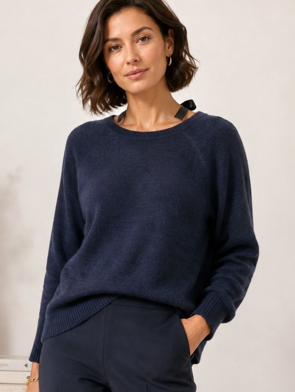 Talbots Wool Navy Tie back sweater